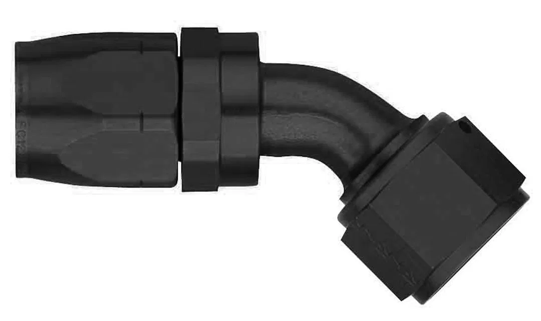 FCM4024 – AEROQUIP Hose End Fitting, -10 AN Hose 45 Degree Elbow Anodized Red/Blue Aluminum